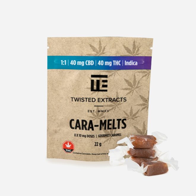 Twisted Extracts Indica 1:1 Cara-Melts 80mg THC:CBD Caramel Candy for Insomnia | My Supply Co. | Consciously curated cannabis