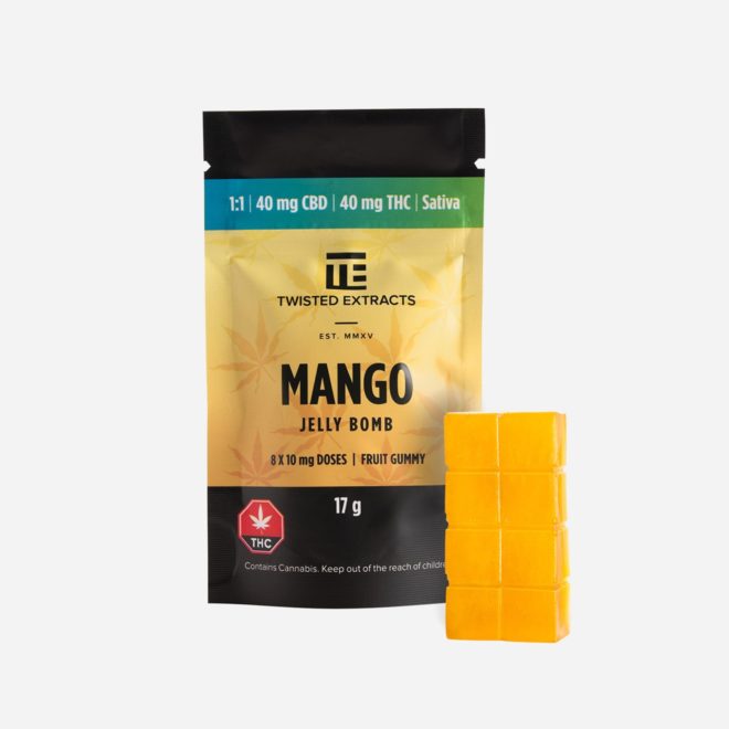 Sativa 1:1 Jelly Bomb 80mg THC:CBD Mango Gummy by Twisted Extracts for Inflammation | My Supply Co. | Consciously curated cannabis