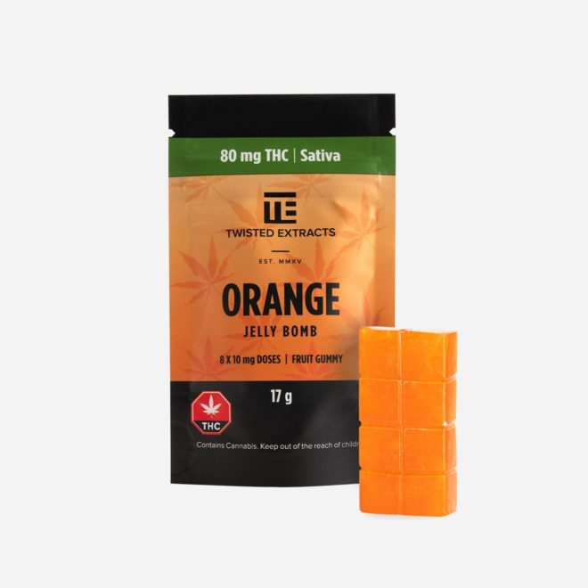 Sativa Jelly Bomb 80mg THC Orange Gummy by Twisted Extracts for Energy | My Supply Co. | Consciously curated cannabis