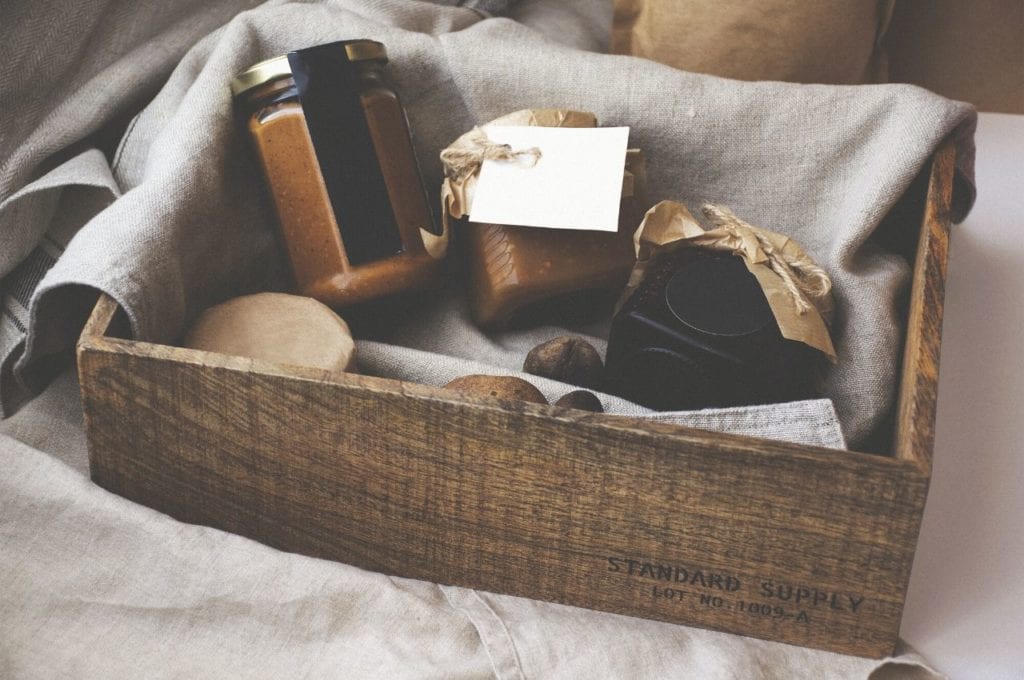 A gift hamper with home-made cooking items.