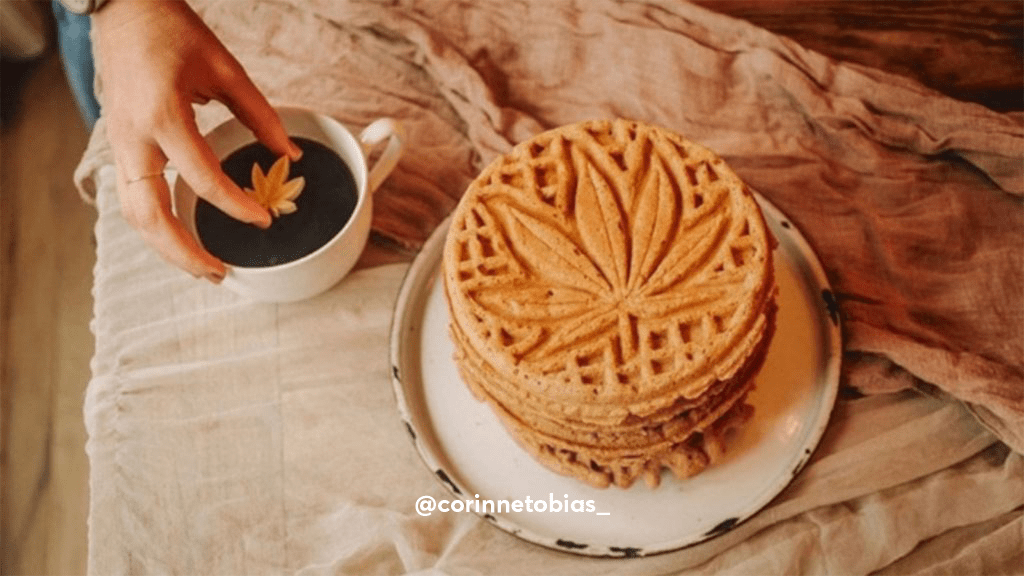 Waffles and cakes imprinted with cannabis leaves, made with cannabutter