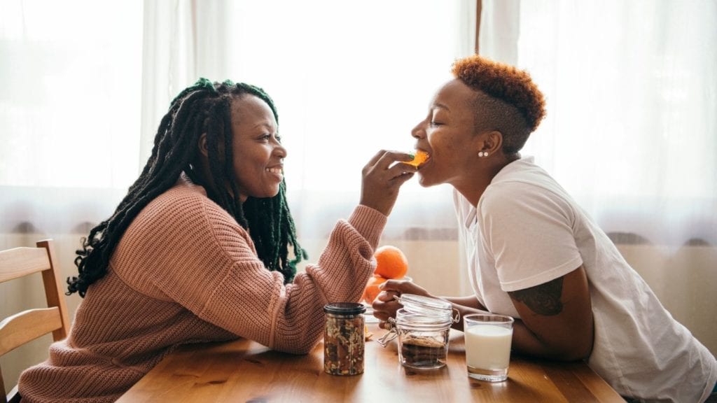 A couple uses food as foreplay and romance