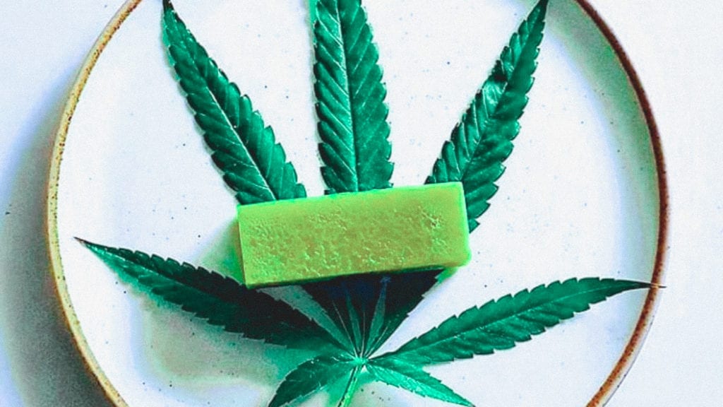 Why is the Edibles Experience so Different? Edibles vs Smoking Explained. | Cannabis 101 | My Supply Co. A piece of cannabutter and a cannabis leaf on a plate.