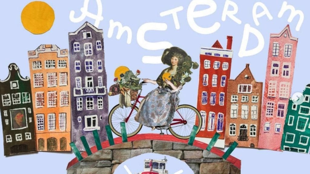 5 Cannabis Friendly Holiday Destinations For the Post-COVID Bucket List | Living | My Supply Co. A collage art of a woman on a bicycle in amsterdam carrying cannabis plants.