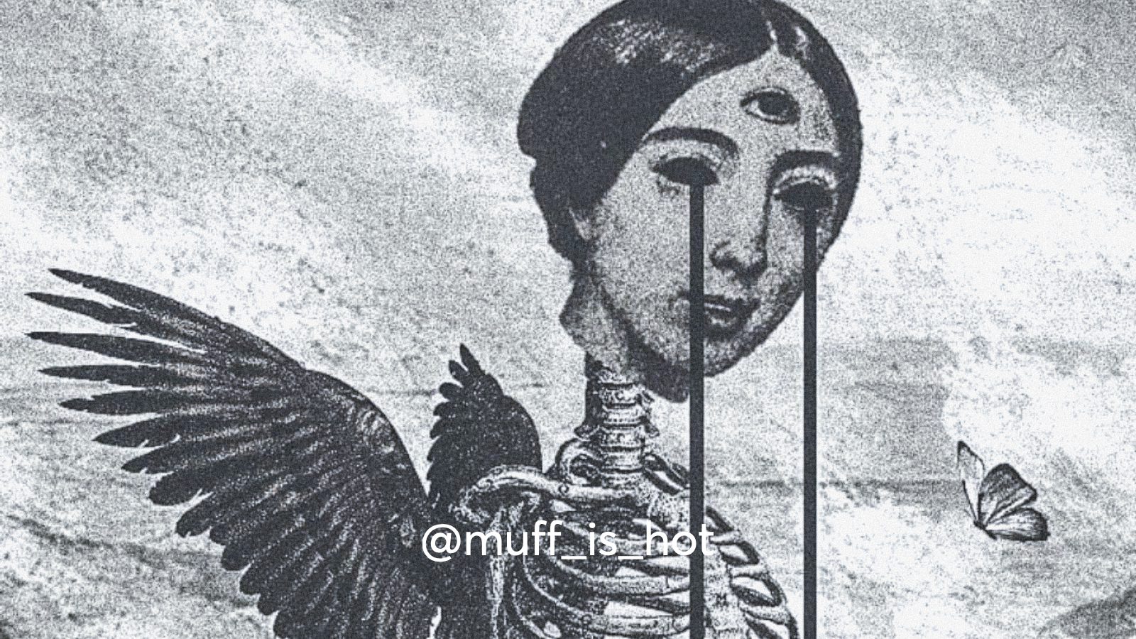 A collage art depicting the human anatomy, a woman with a skeleton body and wings behind her.
