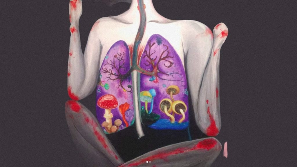 The Immunomodulatory Effects of THC | Wellness | My Supply Co. A painting of a woman whose thoracic cavity is exposed, has wounds on her arms and legs, a concept of disease