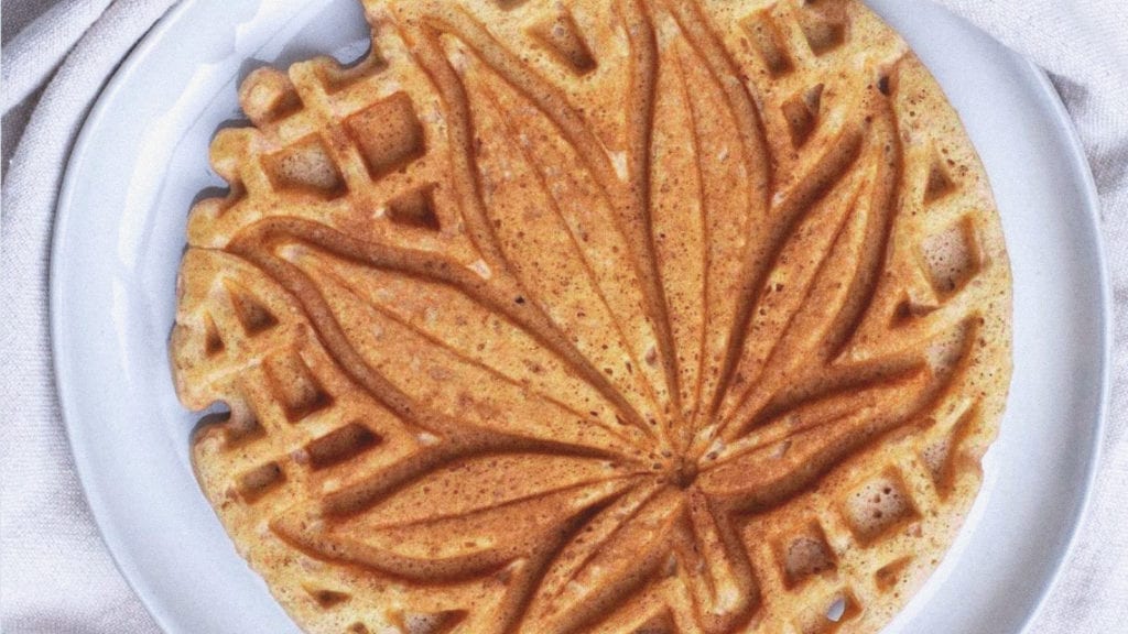 A photograph of a cannabis waffle up close. A concept of how to make cannabis cooking oil.