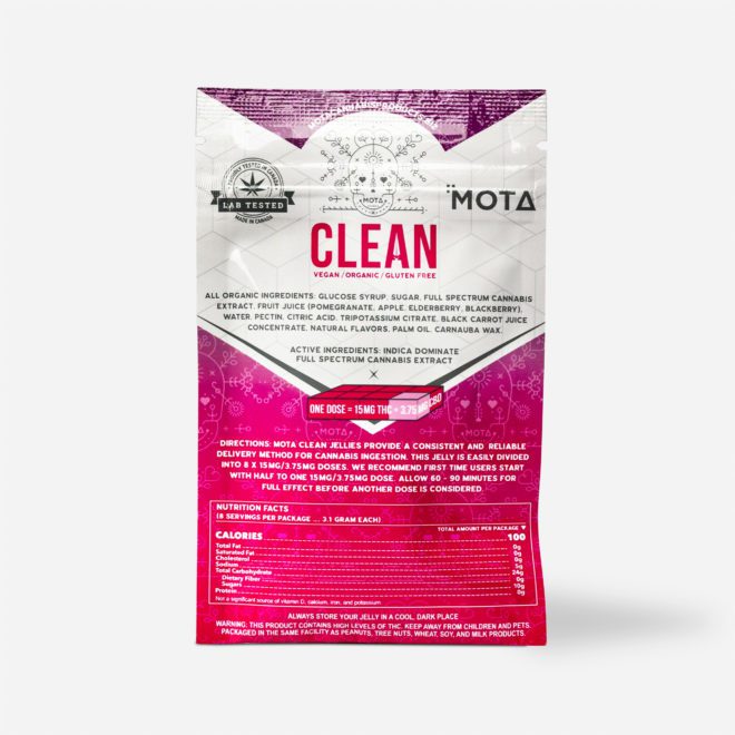 MOTA Edibles Clean Cherry Berry Indica THC Gummy (Vegan, Organic, Gluten-Free) Back