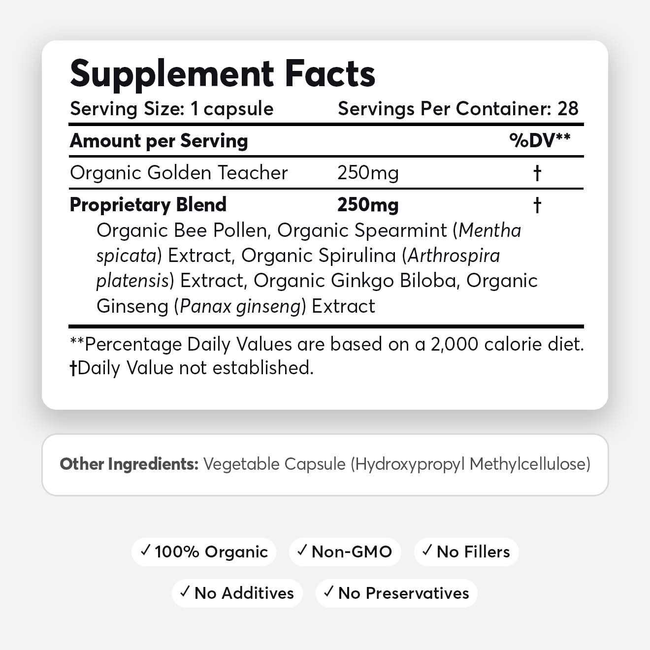 Balanced High (aka Scooby Snacks Mushrooms) Psilocybin Macrodose Supplement Facts