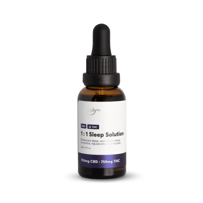 CBD Sleep Solution with 750mg full-spectrum CBD and 750mg THC plus a potent sleep complex (Front)