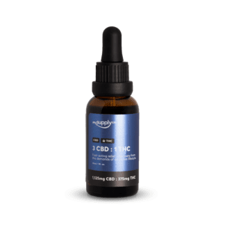 3 CBD : 1 THC Oil with 1,125mg CBD and 375mg THC per bottle (Front)