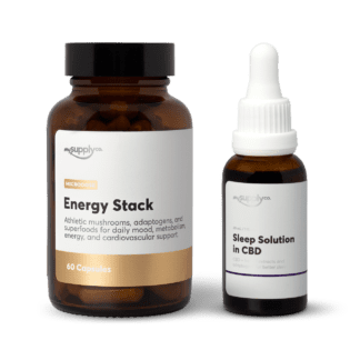 Glow to Sleep Unstress Stack featuring Energy Stack Microdose Capsules and Sleep Solution in CBD