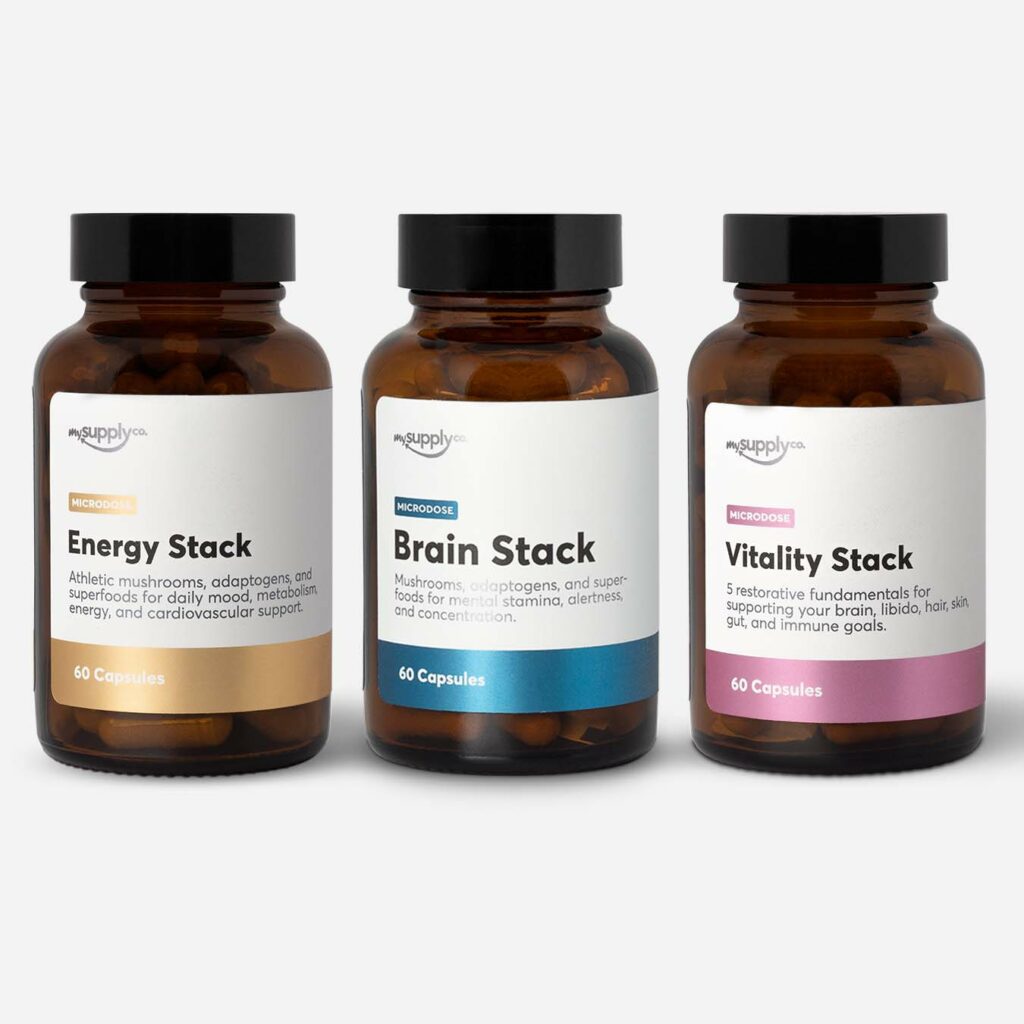 Unstress Stacks - The Trinity Psilocybin Microdose Capsules - Energy Stack, Brain Stack, and Vitality Stack