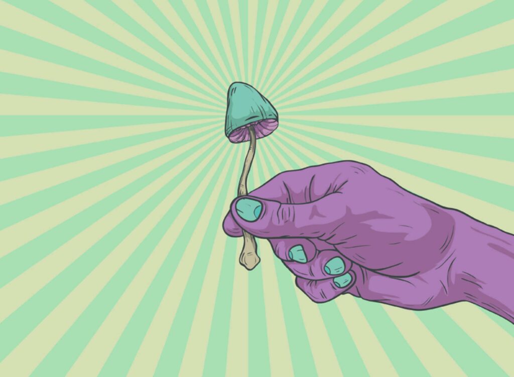 Illustration of psilocybin mushroom for article on microdosing for ADHD