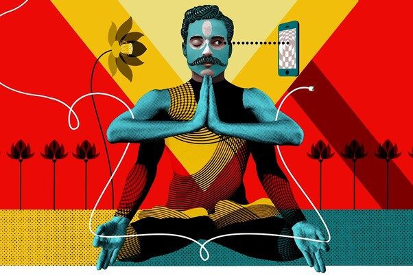 Collage art of man meditating for article on how to prepare for your magic mushroom trip