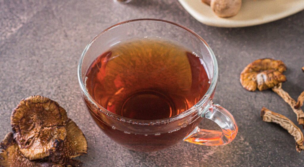 Photograph of a brewed cup of magic mushroom tea for an article on how to hide the taste of magic mushrooms