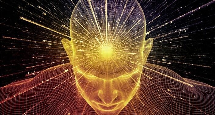 Digital art of a person's mind being fully awakened for a guide to microdosing magic mushrooms