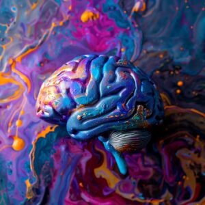 Image of a brain with bright paint splatters